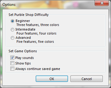 Windows 7 games Purble Place Purble Shop options