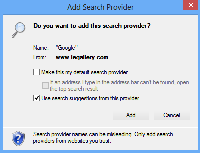 add Google search provider to Internet Explorer 10 web browser