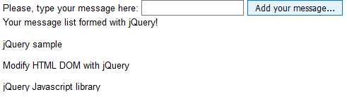 jQuery sample code modifying HTML element in Javascript