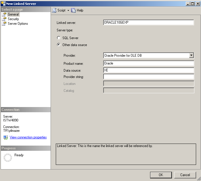 Oracle 10g Express as SQL Server Linked Server