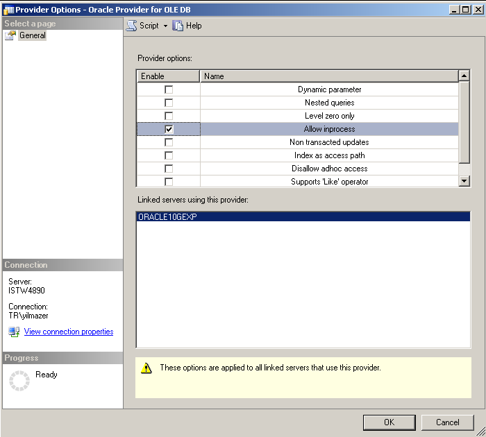 Oracle Provider for OLEDB Allow inprocess option