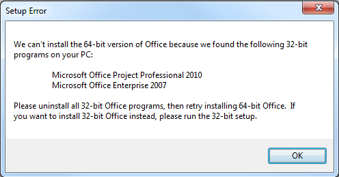 cannot install 64-bit version of Office 2013
