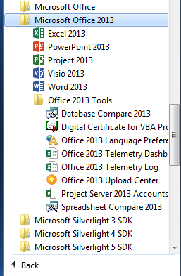 Microsoft Office 2013 installed programs