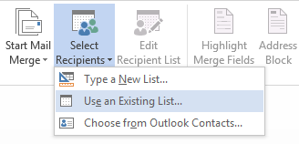 select recipients using existing Excel list