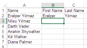 Split first name from fullname using Excel 2013 Flash Fill