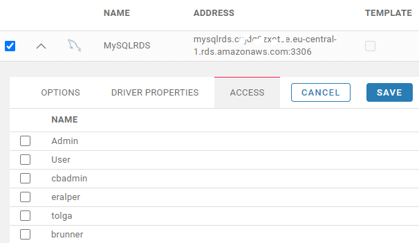 grant access to CloudBeaver user to connect MySQL database