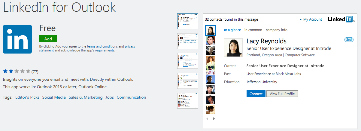 LinkedIn app for Outlook in social network category