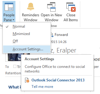 configure Outlook to connect to social networks