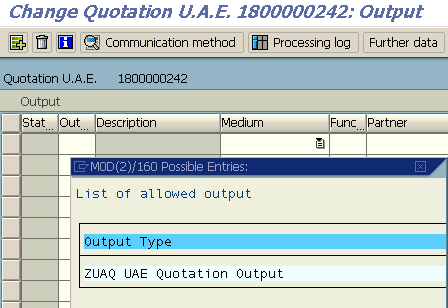 add new SAP Output Type to Quotation Order using VA22 transaction