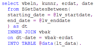 CDS dates table function ABAP code sample