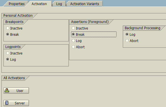Checkpoint Group activation for debugging or log options in ABAP