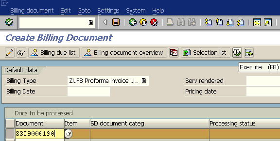 create billing document from SAP delivery document