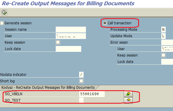 create output messages by mass update of billing documents