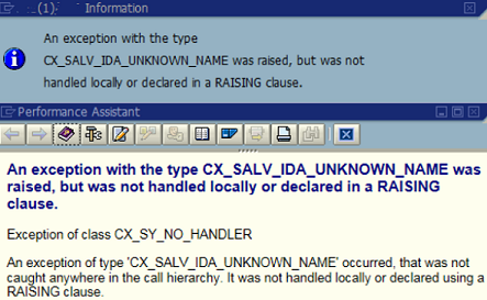 An exception with the type CX_SALV_IDA_UNKNOWN_NAME was raised