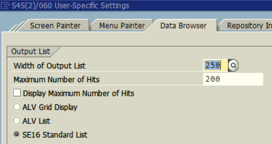SAP Data Browser list type for ALV Grid display