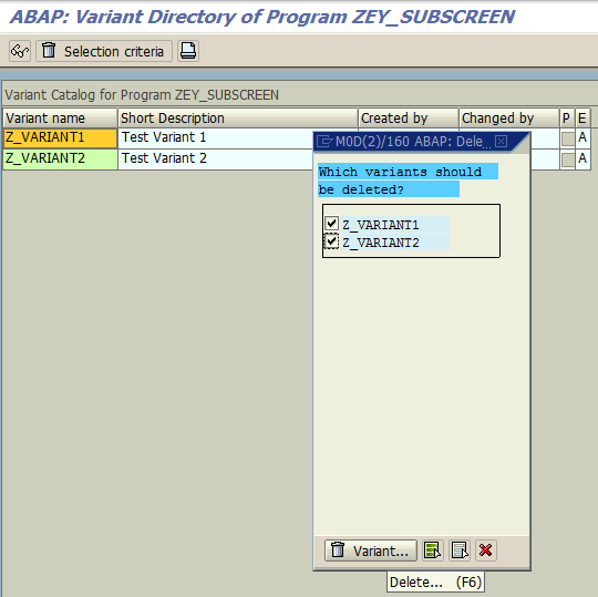 delete multiple variants of ABAP program