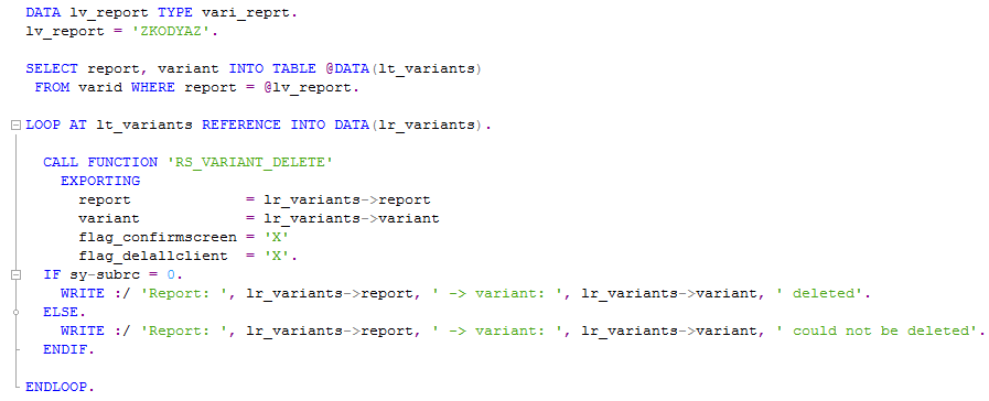 delete all variants of an ABAP program using code