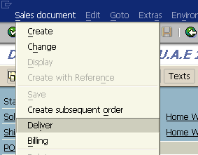create delivery document from SAP sales order