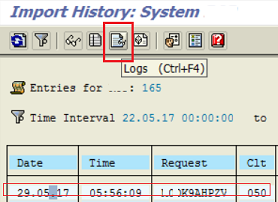 display transport request import logs in SAP