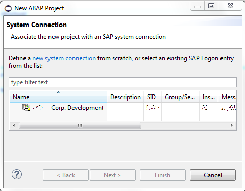 empty ABAP system connection list in Eclipse