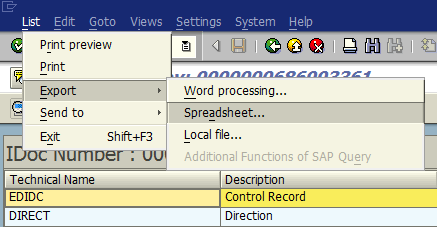 export IDoc document as Excel spreadsheet format within SAP WE02 transaction