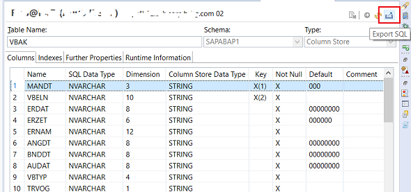 Export SQL for HANA database table Create DDL Statement