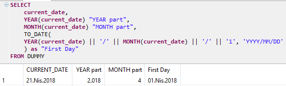 first day of month using SQLScript on HANA database