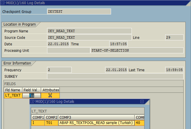 log details fetched using Log-Point in ABAP coding