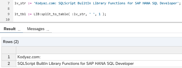 split_to_table SQLScript string function maxsplit parameter