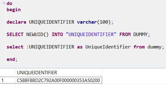 generate unique identifiers using SQL NEWUID function