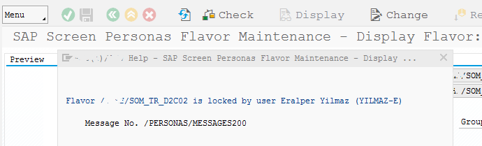 SAP Screen Personas flavor maintenance transaction to detect locked status