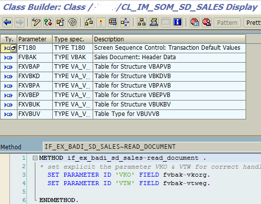 ABAP class method codes of SAP BAdI implementation