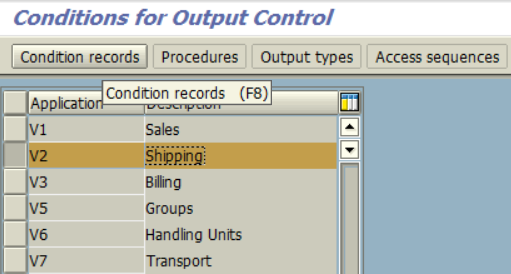 SAP transaction NACE for Output Control Conditions