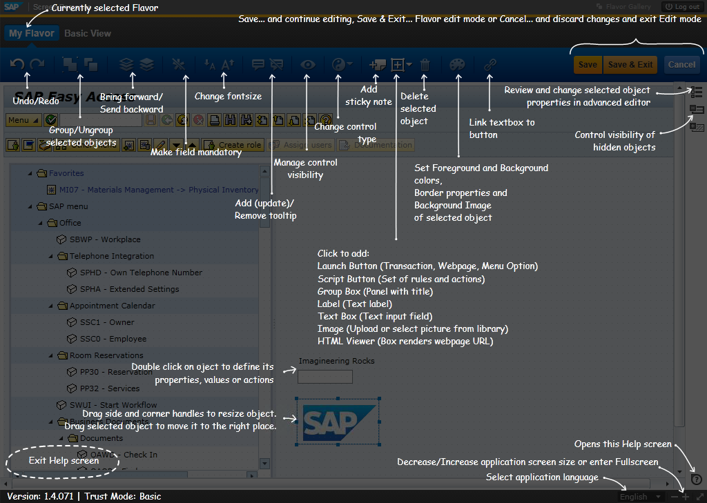 SAP Personas Help screen