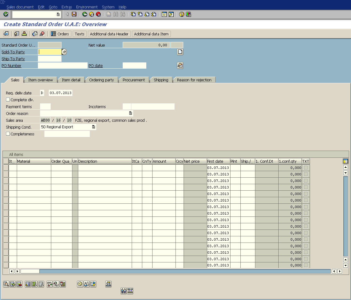 create order initial screen on SAP system using VA01 tcode