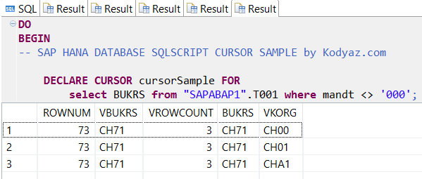 SQLScript cursor execution on SAP HANA database