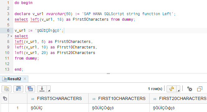 SQLScript String function Left