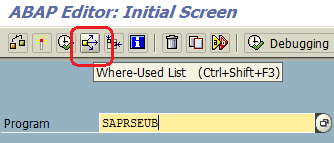 search ABAP object using where used list in SAP