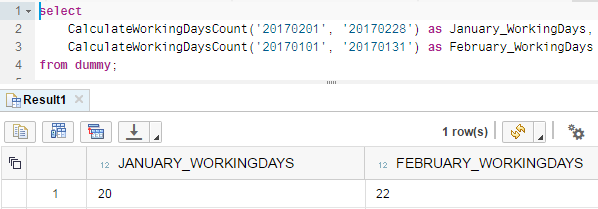 calculate work days using SQLScript in SAP HANA database
