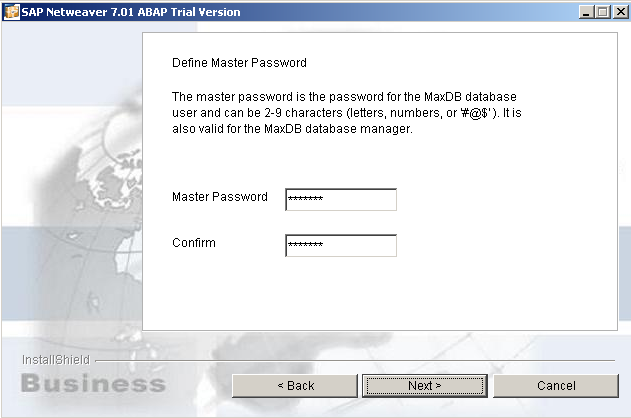 define master password for SAP MaxDB database