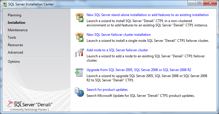 SQL Server 2011 installation center SQL Server 2011 installation center