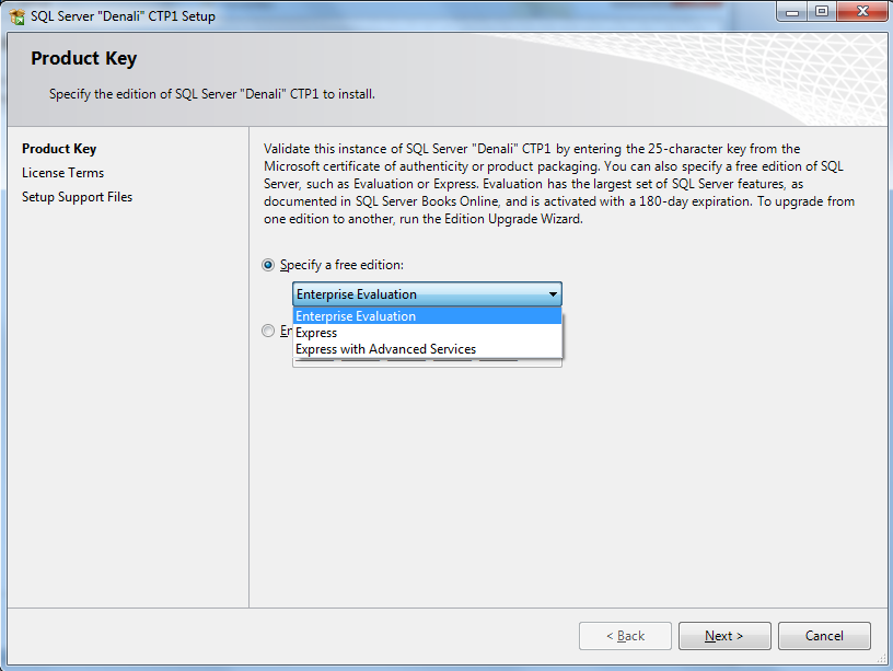 SQL Server 2011 product key or specify free edition SQL Server 2011 product key or specify free edition
