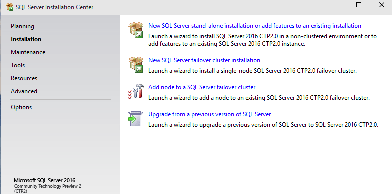 new SQL Server 2016 installation