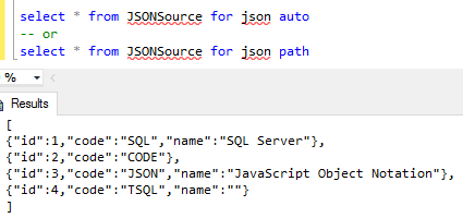 SQL Server for json auto and for json path