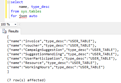 SQL Server 2016 SELECT query with For JSON Auto option