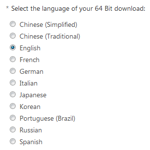 SQL Server 2016 languages for 64-bit Edition