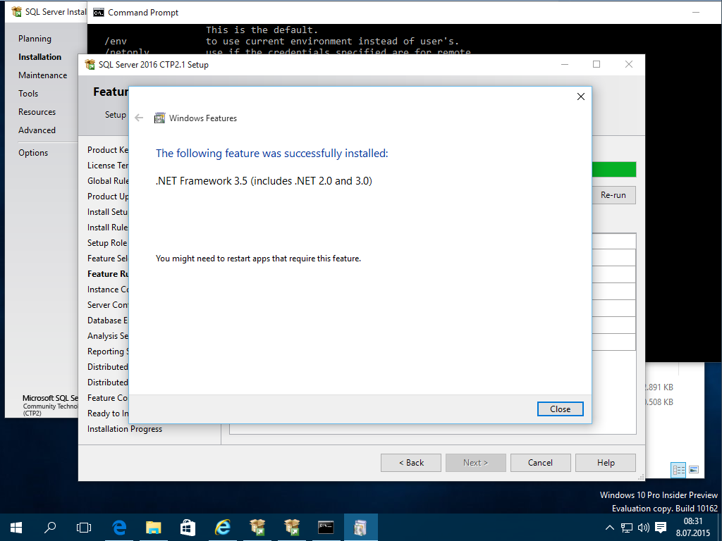 Microsoft .NET Framework 3.5 Service Pack 1 for SQL Server 2016 setup