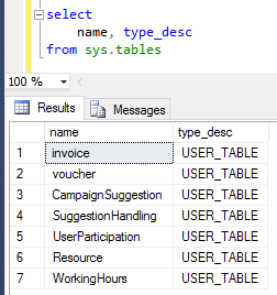 sample database table data
