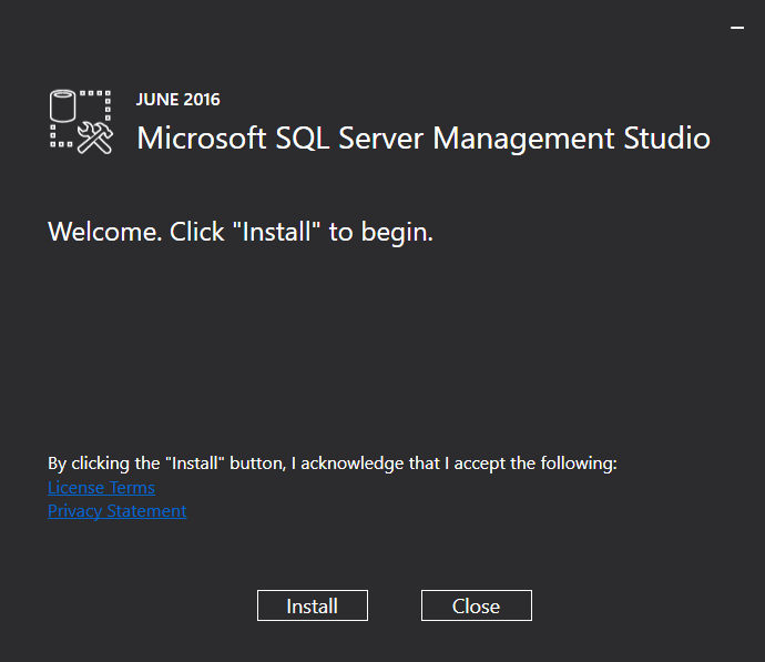 SQL Server 2016 Management Studio (SSMS) installation