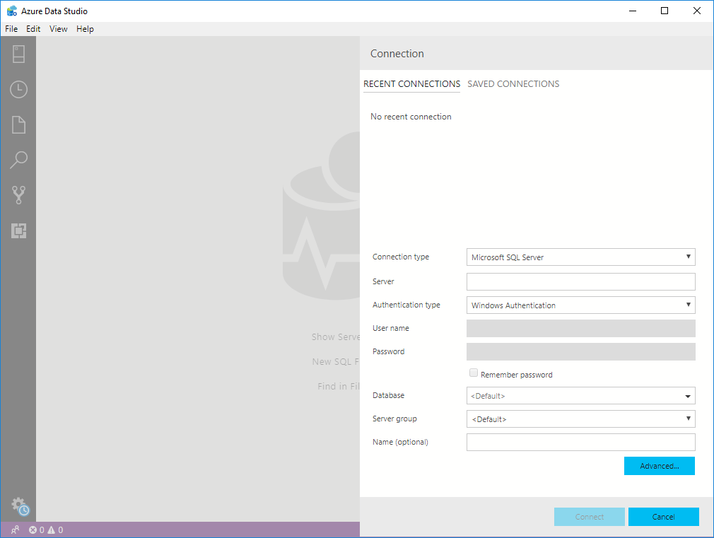 register a new SQL Server instance in Azure Data Studio